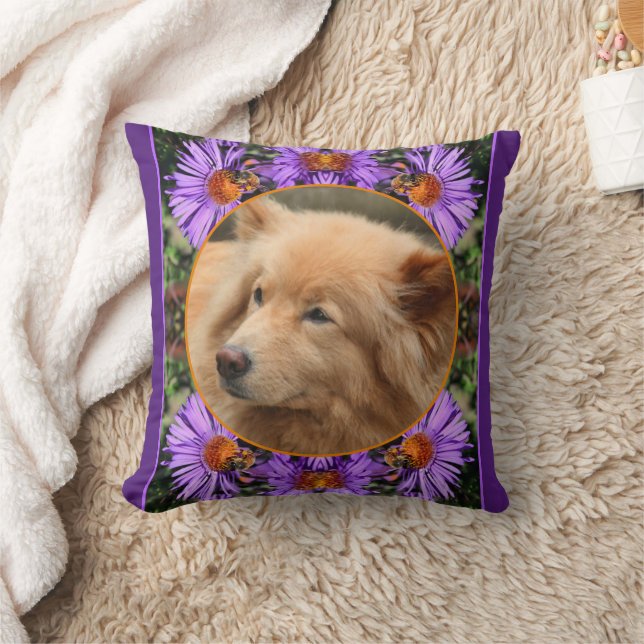 Bee On Aster Flower Frame Create Your Own Photo Throw Pillow (Blanket)