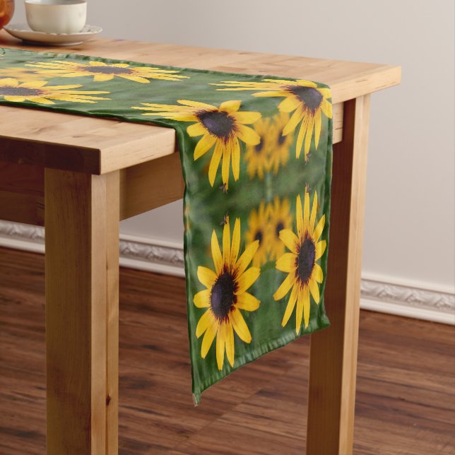 Bee On Black Eyed Susan Flower Abstract Art  Short Table Runner (In Situ)