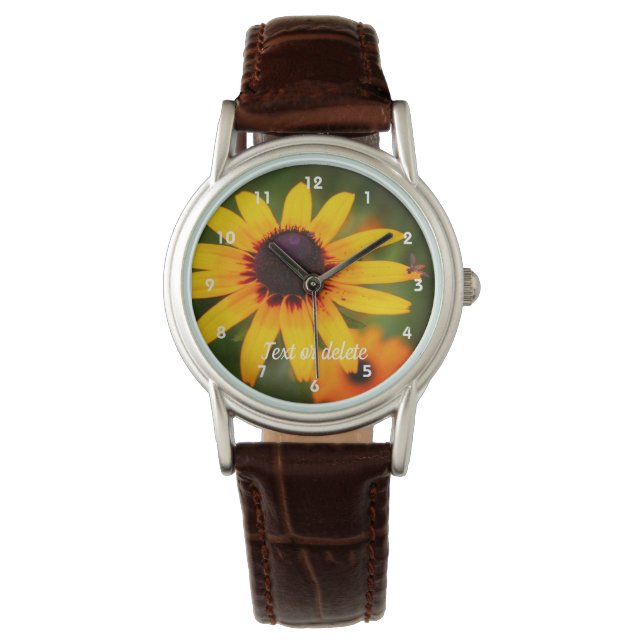 Bee On Black Eyed Susan Flower Personalized Watch (Front)