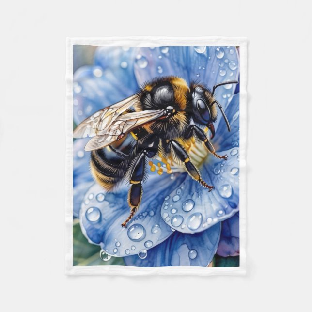 Bee on Blue Flower Blanket (Front)