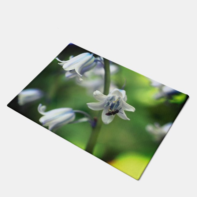 Bee On Bluebell Flower Close Up  Doormat (Angled)