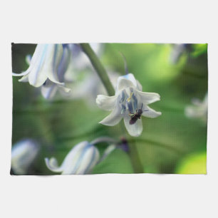Bee On Bluebell Flower Close Up  Kitchen Towel