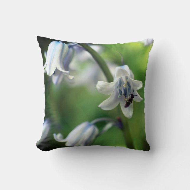 Bee On Bluebell Flower Close Up  Throw Pillow (Front)