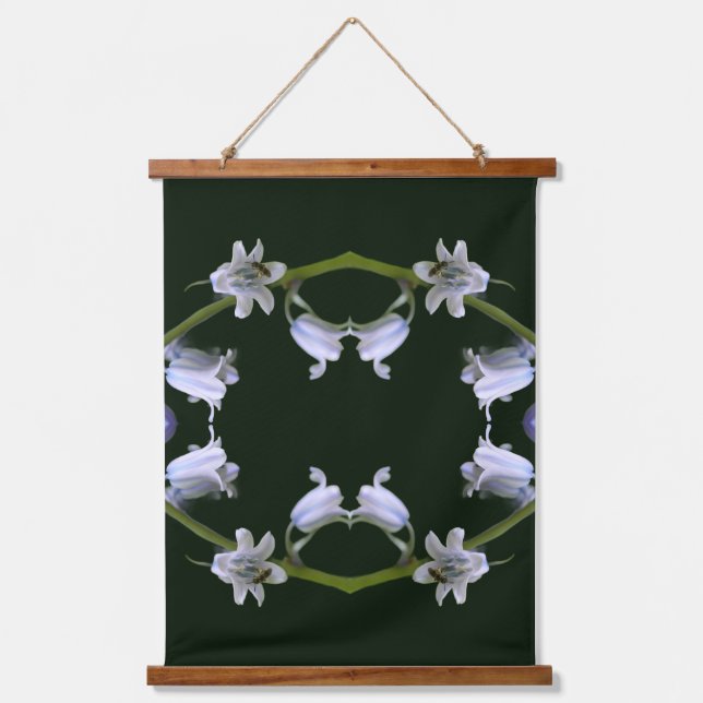 Bee On Bluebell Flower Multiplied Abstract  Hanging Tapestry (Front)