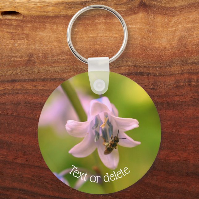Bee On Bluebell Flower Personalized Keychain (Front)