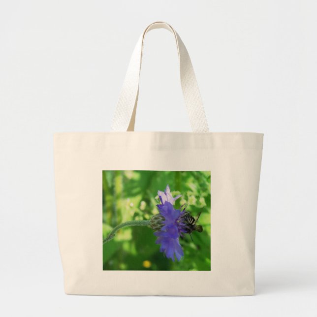 Bee on Button Flower Large Tote Bag (Front)