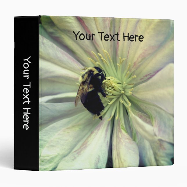 Bee On Clematis Flower Nature Personalized Binder (Front/Spine)
