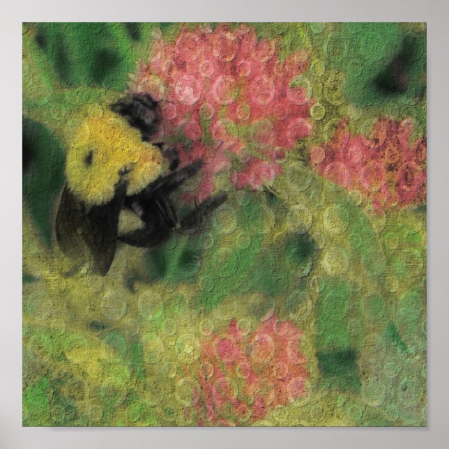 Bee on Clover Digital Art Poster (Front)