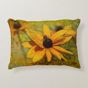 Bee on Cone Flower Mixed Media Art Accent Pillow