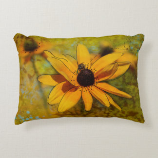 Bee on Cone Flower Mixed Media Art Accent Pillow