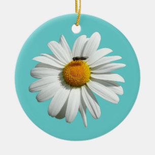 Bee on Daisy Alaskan Summer Nature Photo Ceramic Ornament