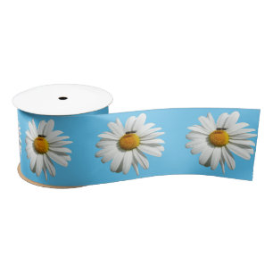 Bee on Daisy Alaskan Summer Nature Photo Satin Ribbon