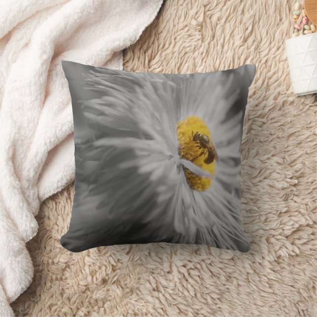 Bee On Flower 2 Nature Throw Pillow (Blanket)