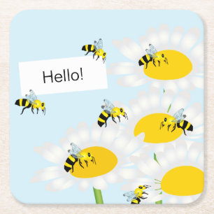 Bee on Flower Coaster - Blue Background