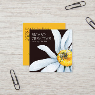 Bee on Flower Custom Personalized Watercolor Square Business Card