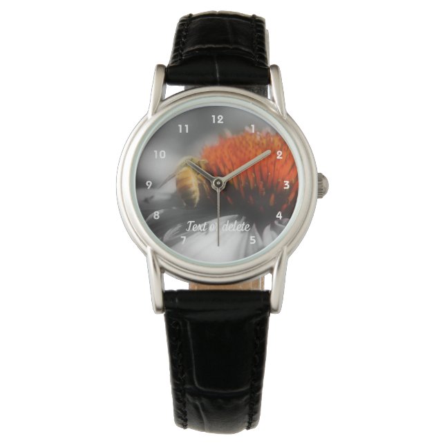 Bee On Flower In Black And White Personalized Watch (Front)