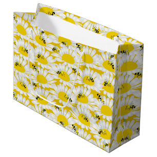 Bee on Flower Large Gift Bag - Yellow Background