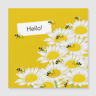 Bee on Flower Magnetic Card - Yellow Background