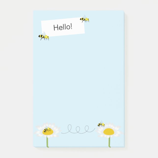 Bee on Flower Post-it Notes - Blue Background (Front)