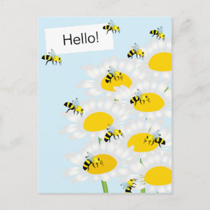 Bee on Flower Postcard - Blue Backgrond