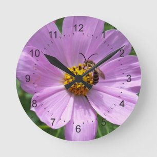 bee on flower round clock