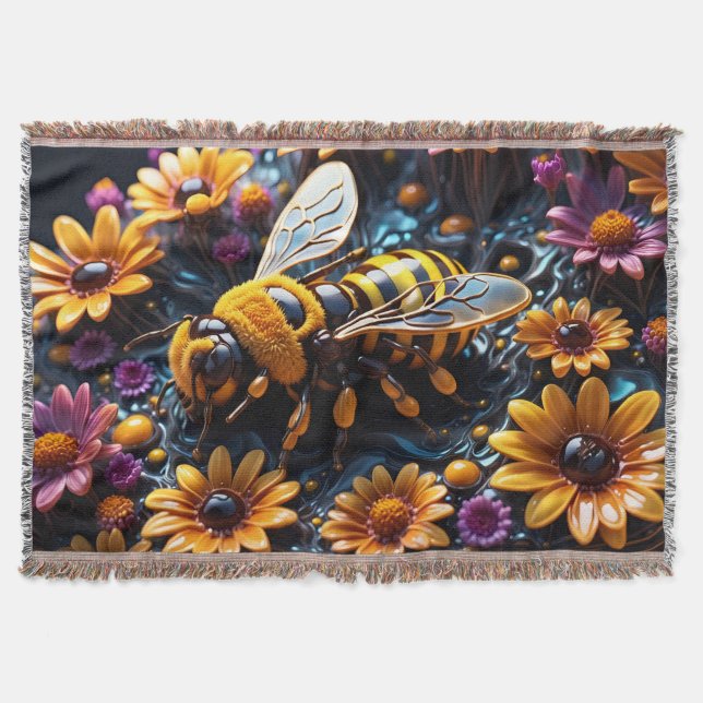 bee on flower throw blanket (Front)