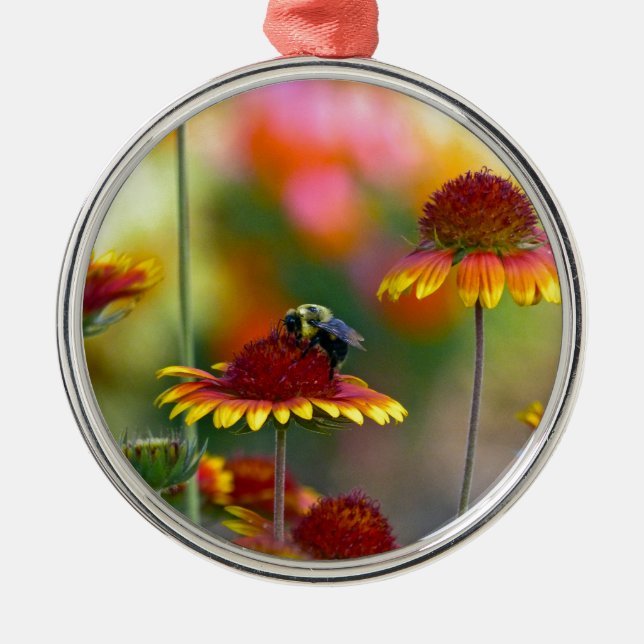 Bee on Gaillardia Metal Ornament (Front)