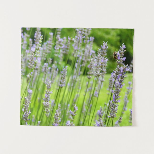 Bee on Lavender Summer Floral Tapestry (Front (Horizontal))