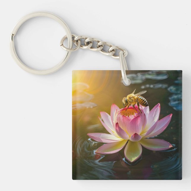 Bee on Lotus Flower Keychain (Front)