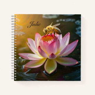 Bee on Lotus Flower Personalized Notebook