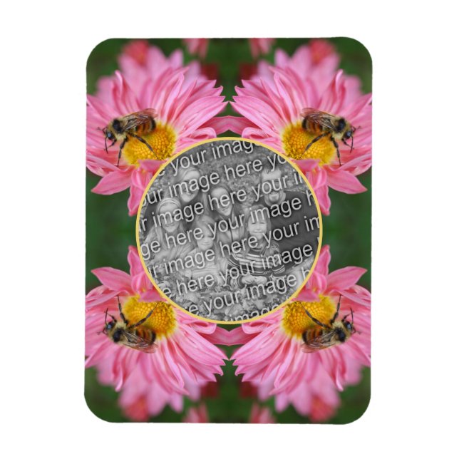 Bee On Pink Daisy Flower Frame Add Your Photo Magnet (Vertical)