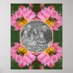 Bee On Pink Daisy Flower Frame Add Your Photo Poster