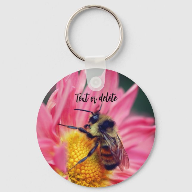 Bee On Pink Daisy Flower Personalized Keychain (Front)