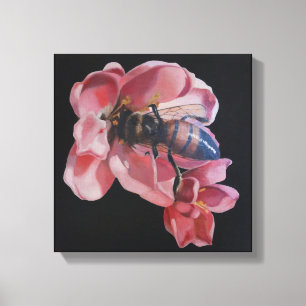 Bee on Pink Flower Canvas Print