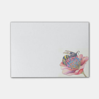 bee on pink flower post it note