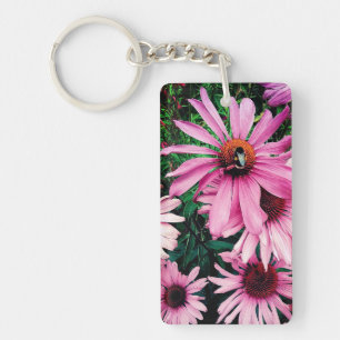 Bee , on pink flowers keychain