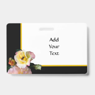 Bee on Pink Yellow Roses Flowers Badge