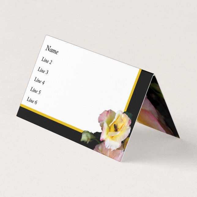 Bee on Pink Yellow Roses Flowers Business Card (Front)
