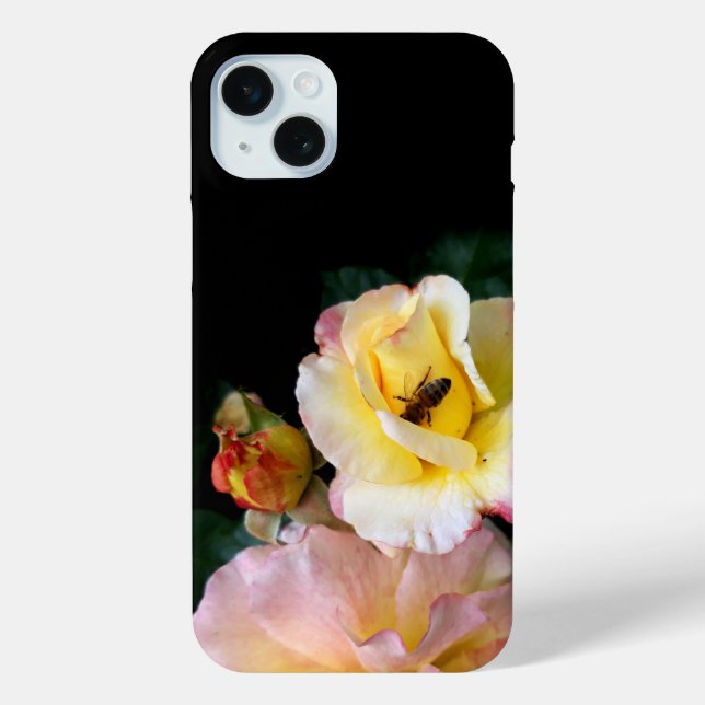  Bee on Pink Yellow Roses Flowers  Case-Mate iPhone Case (Back)