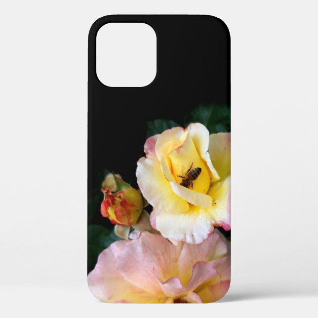  Bee on Pink Yellow Roses Flowers Case-Mate iPhone Case (Back)