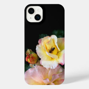 Bee on Pink Yellow Roses Flowers iPhone 14 Plus Case