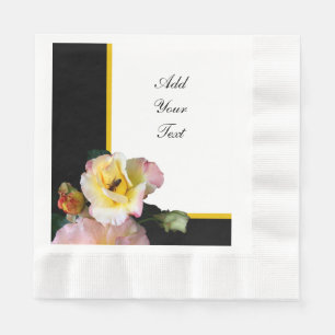Bee on Pink Yellow Roses Flowers Napkin