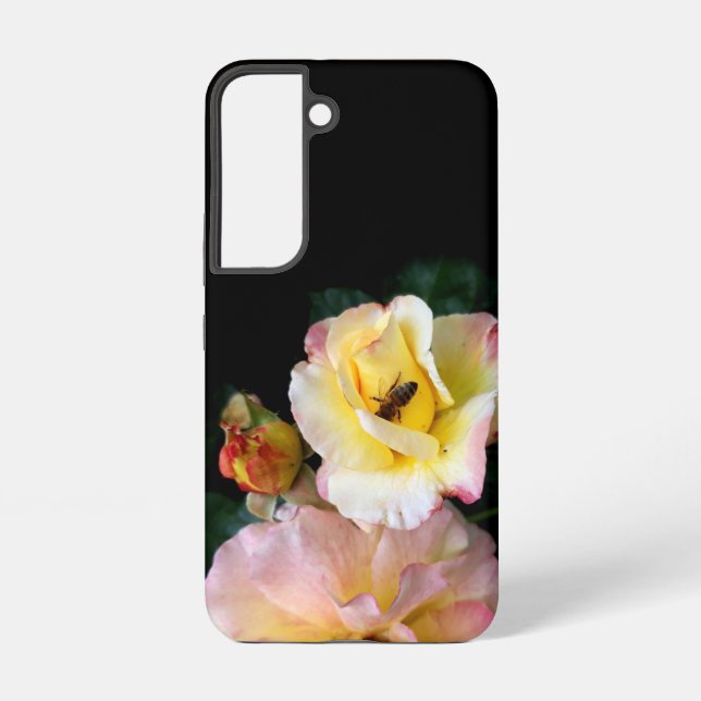  Bee on Pink Yellow Roses Flowers Samsung Galaxy S22 Case (Back)