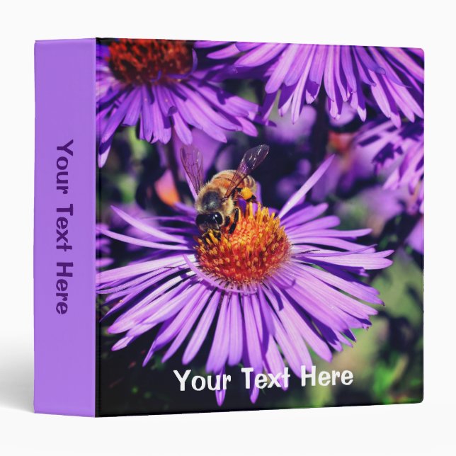 Bee On Purple Aster Flower Nature Personalized Binder (Front/Spine)