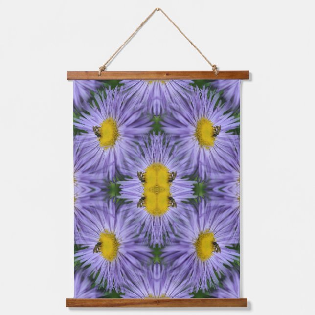 Bee On Purple Aster Flowers Abstract Nature  Hanging Tapestry (Front)