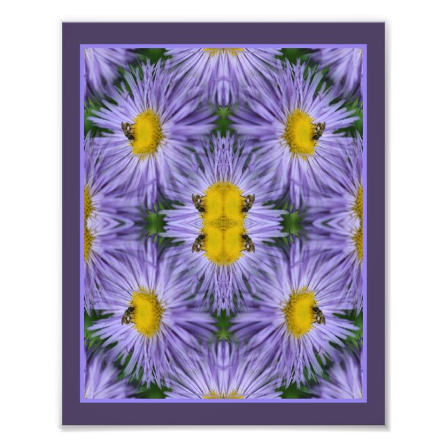Bee On Purple Aster Flowers Nature Abstract Photo Print (Front)