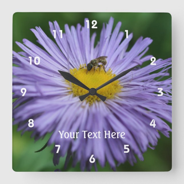 Bee On Purple Daisy Flower #2 Square Wall Clock (Front)