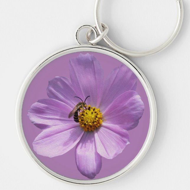 Bee on purple flower keychain (Front)