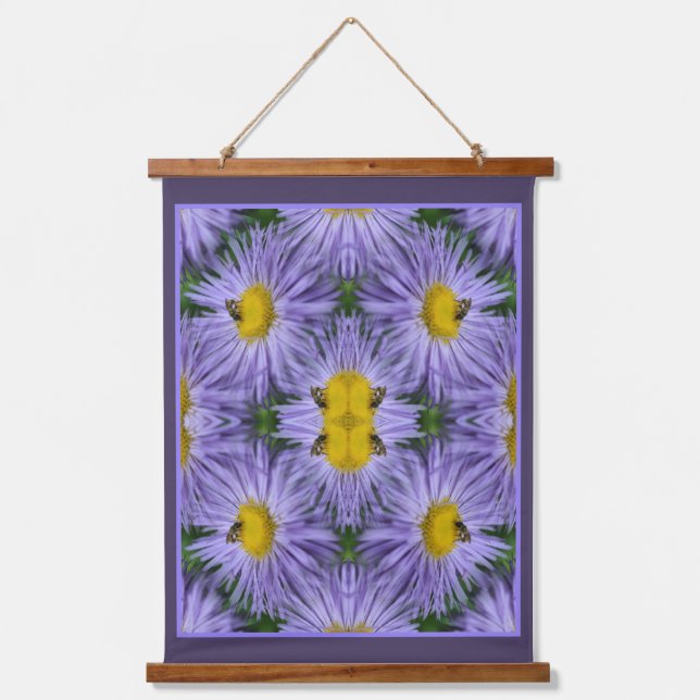 Bee On Purple Flowers Nature Abstract Hanging Tapestry (Front)