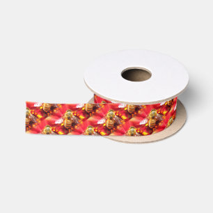 Bee on Red Flower Satin Ribbon